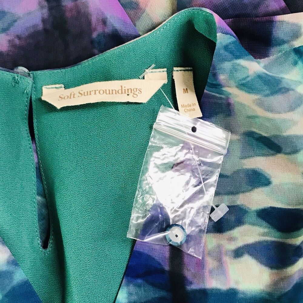 Soft Surroundings Women M Dress V Neck Elastic Waist Ruffles Flowy Blue NWOT B8 - Picture 3 of 5